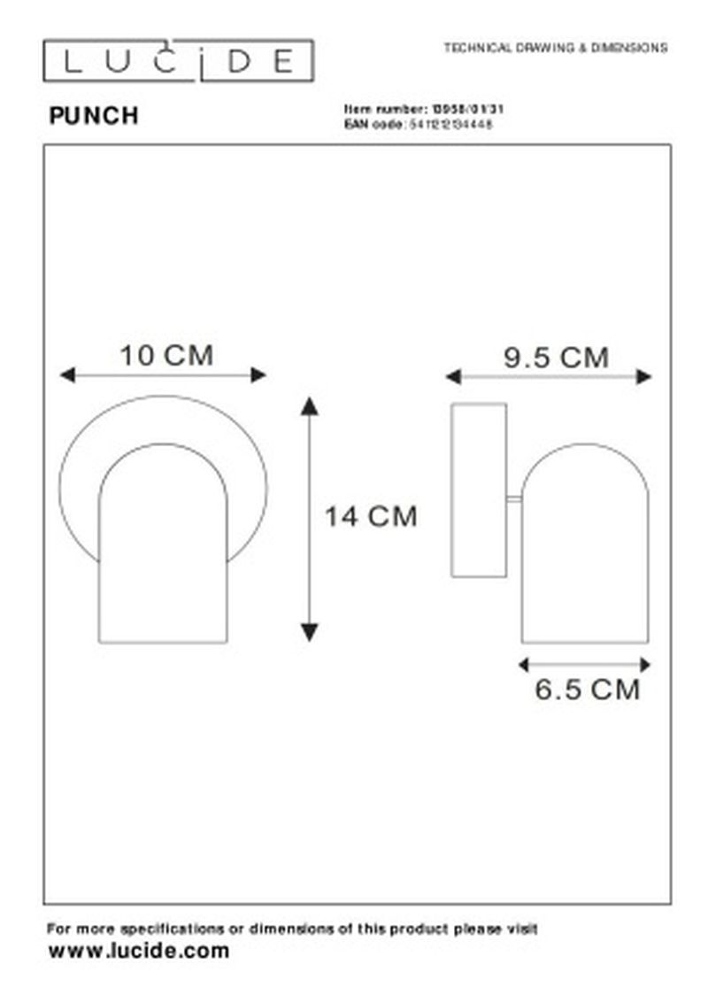 Lucide PUNCH - Nástenné bodové svietidlo - 1xGU10 - Biele